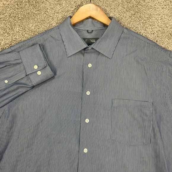 Kenneth Cole Reaction Men's XL Blue Pinstripe Regular Fit Dress Shirt Non Iron